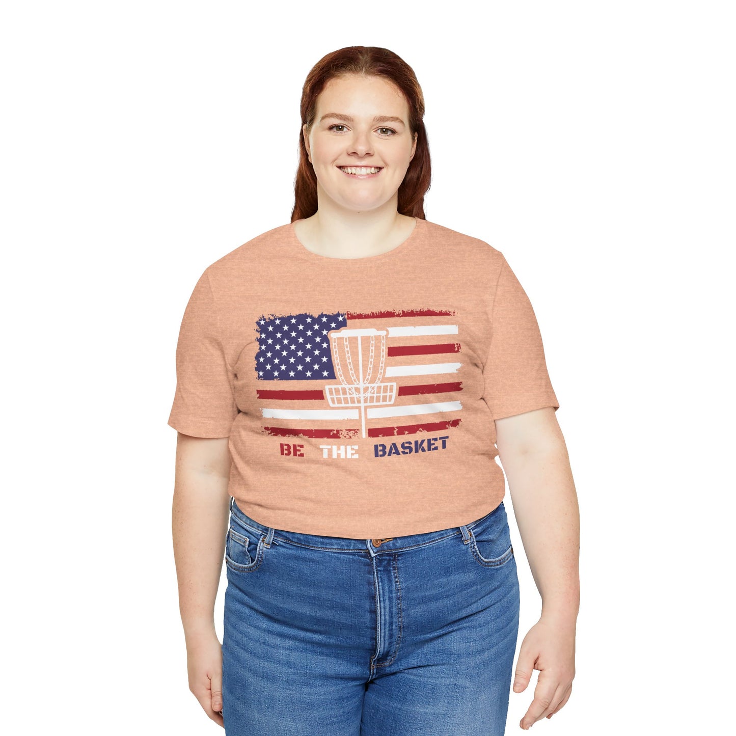 BE THE BASKET Patriotic Disc Golf Unisex T-Shirt, White Basket Design, Disc Golf Shirt