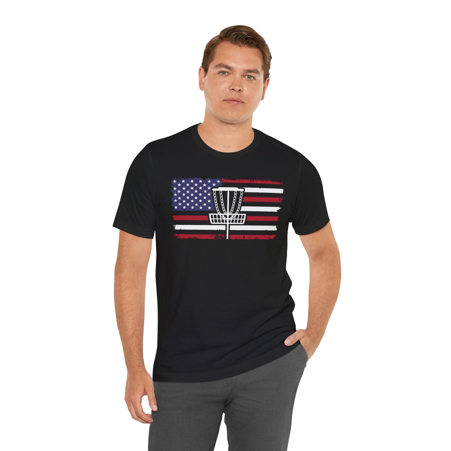 Patriotic Disc Golf Unisex T-Shirt, White Basket , Disc Golf Shirt