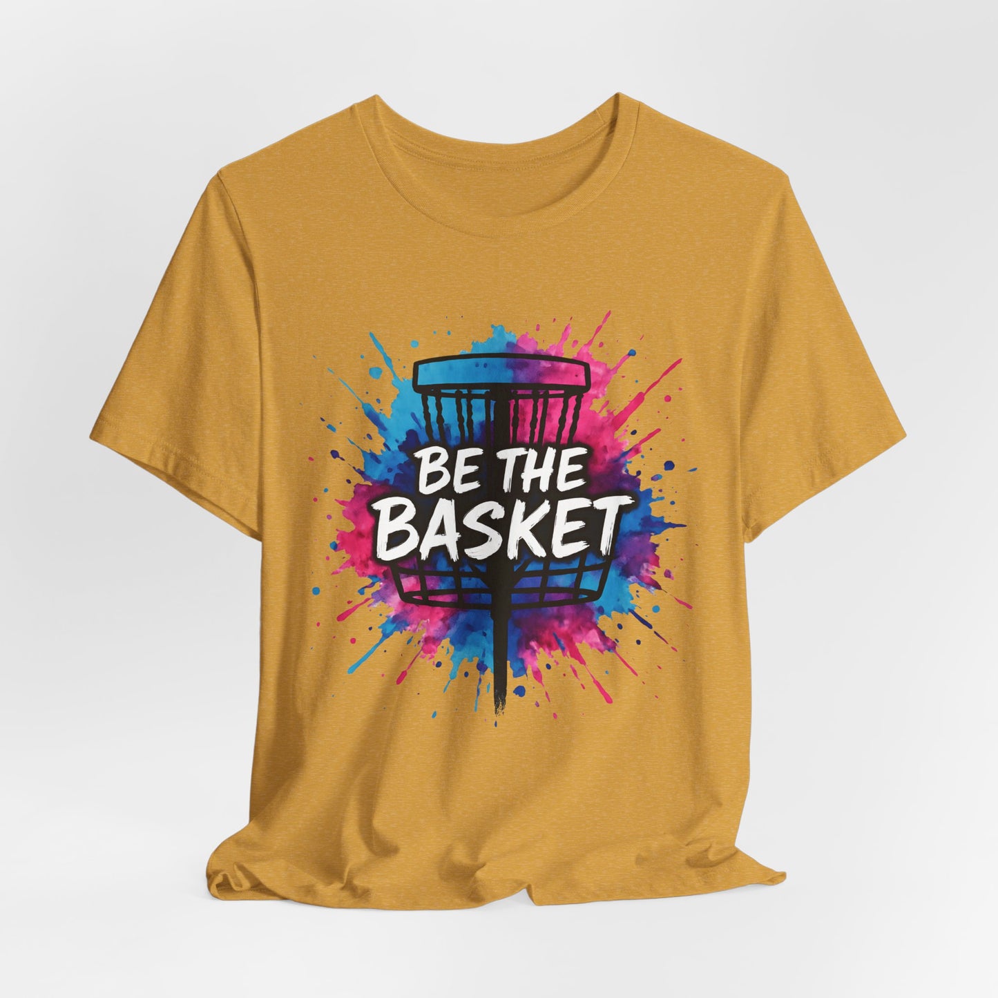 BE THE BASKET Disc Golf Basket Pink Blue Splatter, Disc Golf Unisex T-Shirt