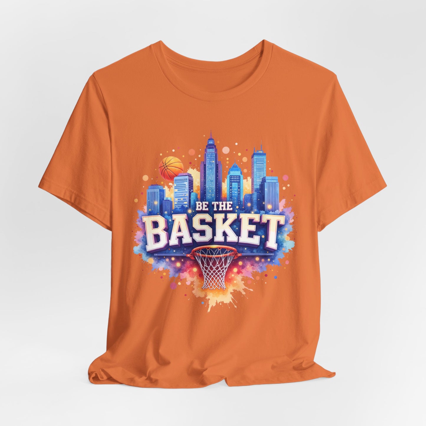 BE THE BASKET Basketball Goal Skyline Watercolor 2, Basketball Unisex T-Shirt