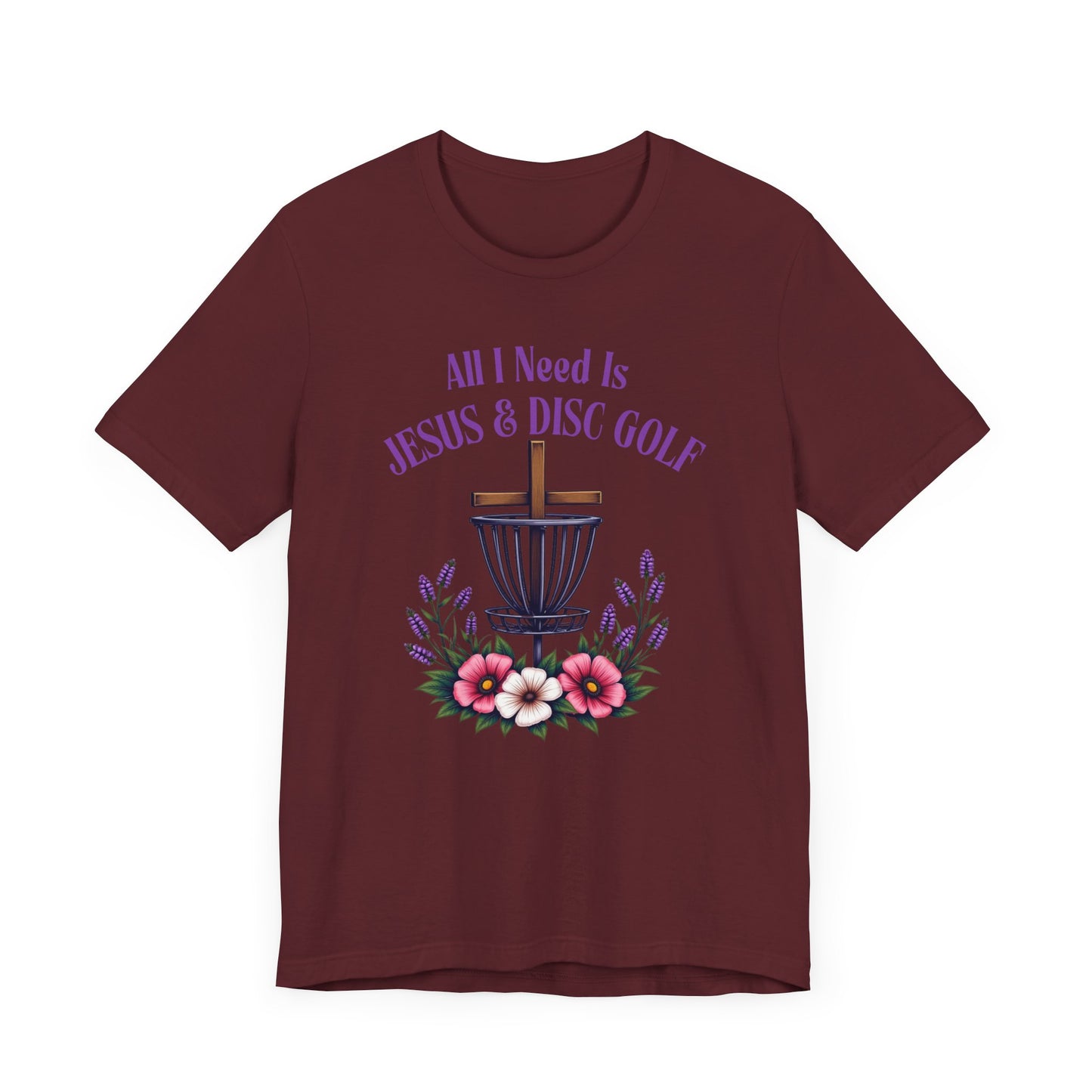 All I Need Is Jesus & Disc Golf Softstyle Unisex T-Shirt, JESUS and DISC GOLF, Purple