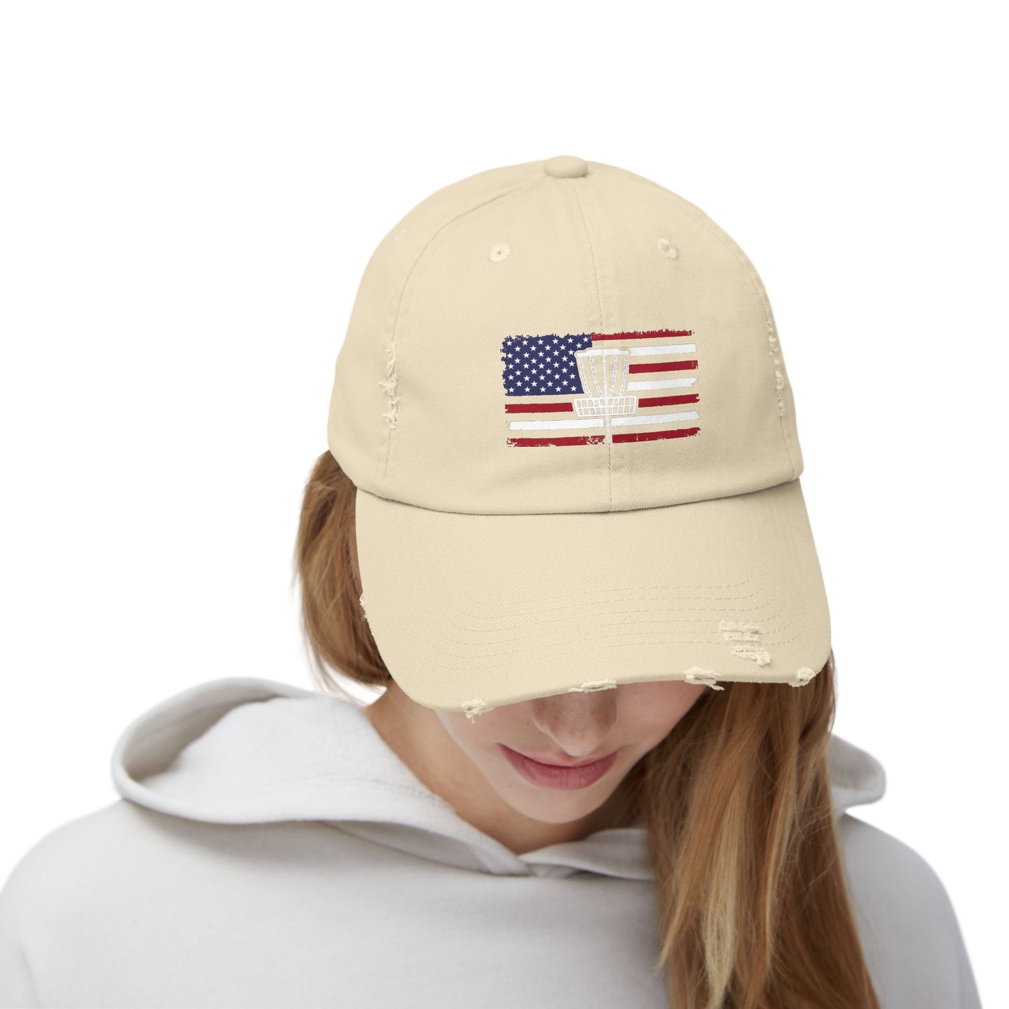 Patriotic Disc Golf Distressed Unisex Baseball Hat, Disc Golf Hat