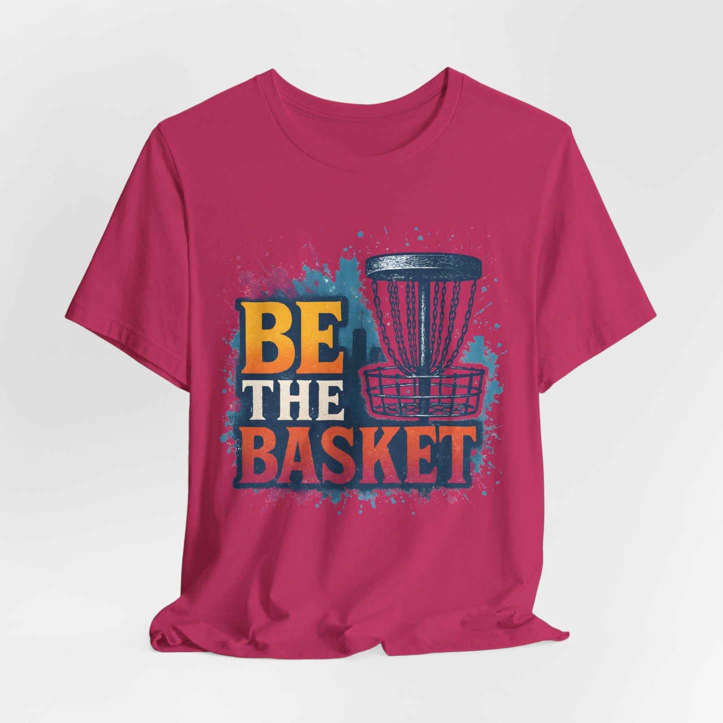 BE THE BASKET Disc Golf Basket Distressed Skyline 1, Disc Golf Unisex T-Shirt
