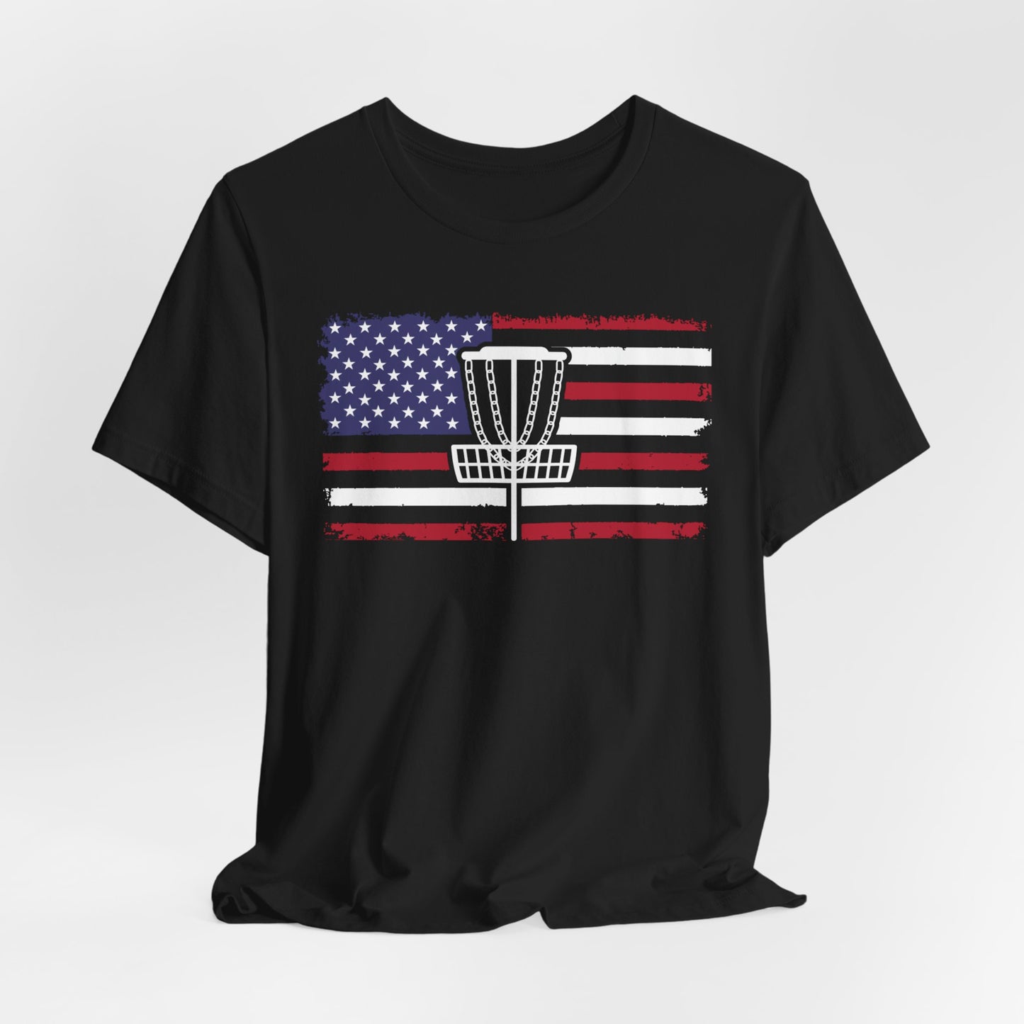 Patriotic Disc Golf Unisex T-Shirt, White Basket , Disc Golf Shirt