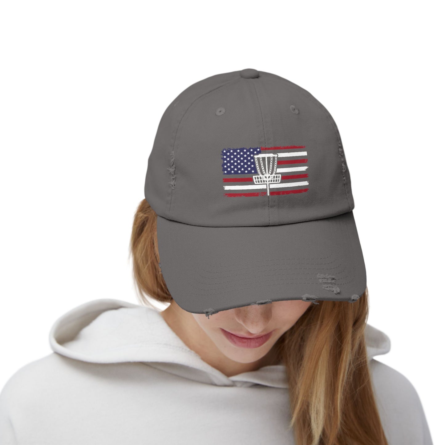 Patriotic Disc Golf Distressed Unisex Baseball Hat, Disc Golf Hat