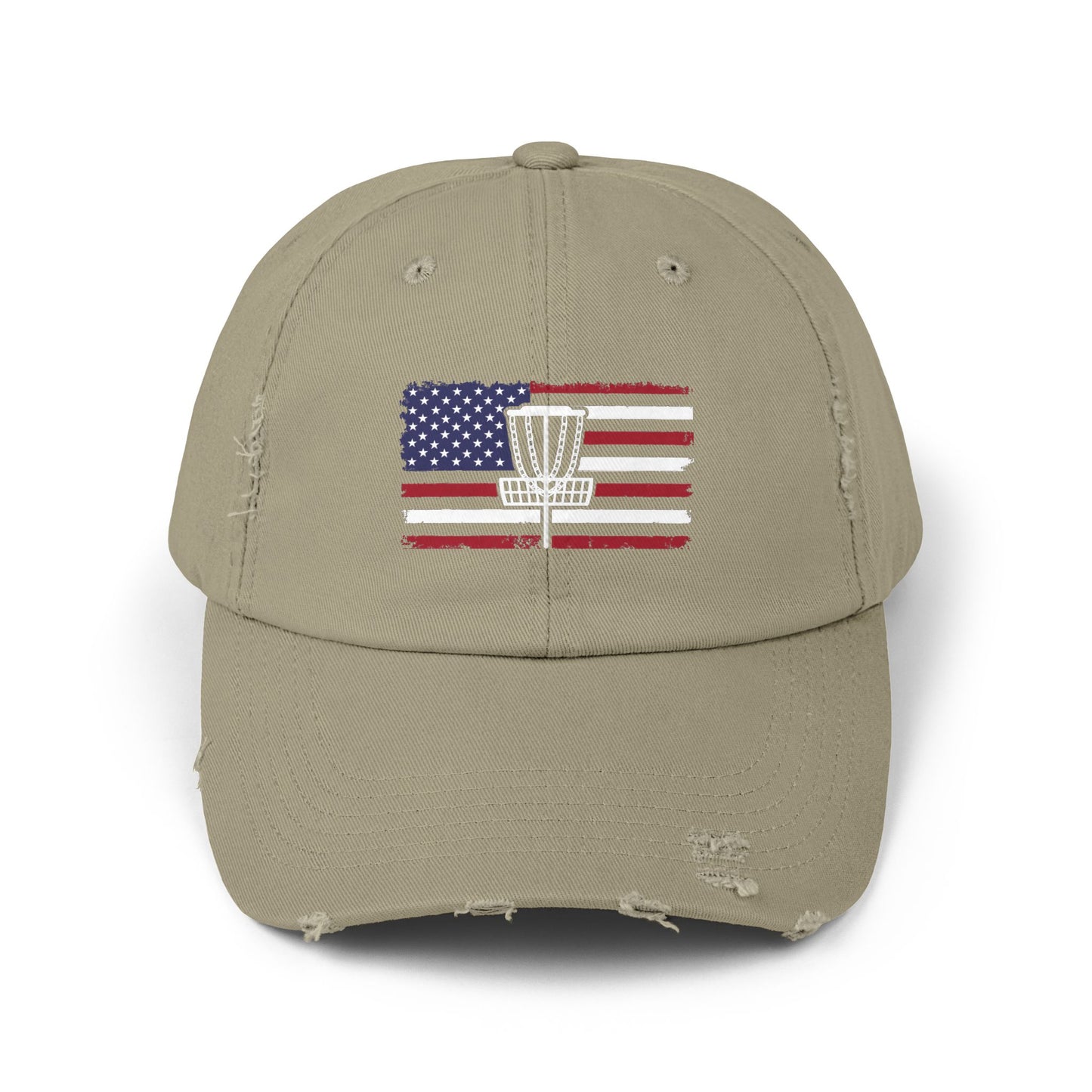 Patriotic Disc Golf Distressed Unisex Baseball Hat, Disc Golf Hat