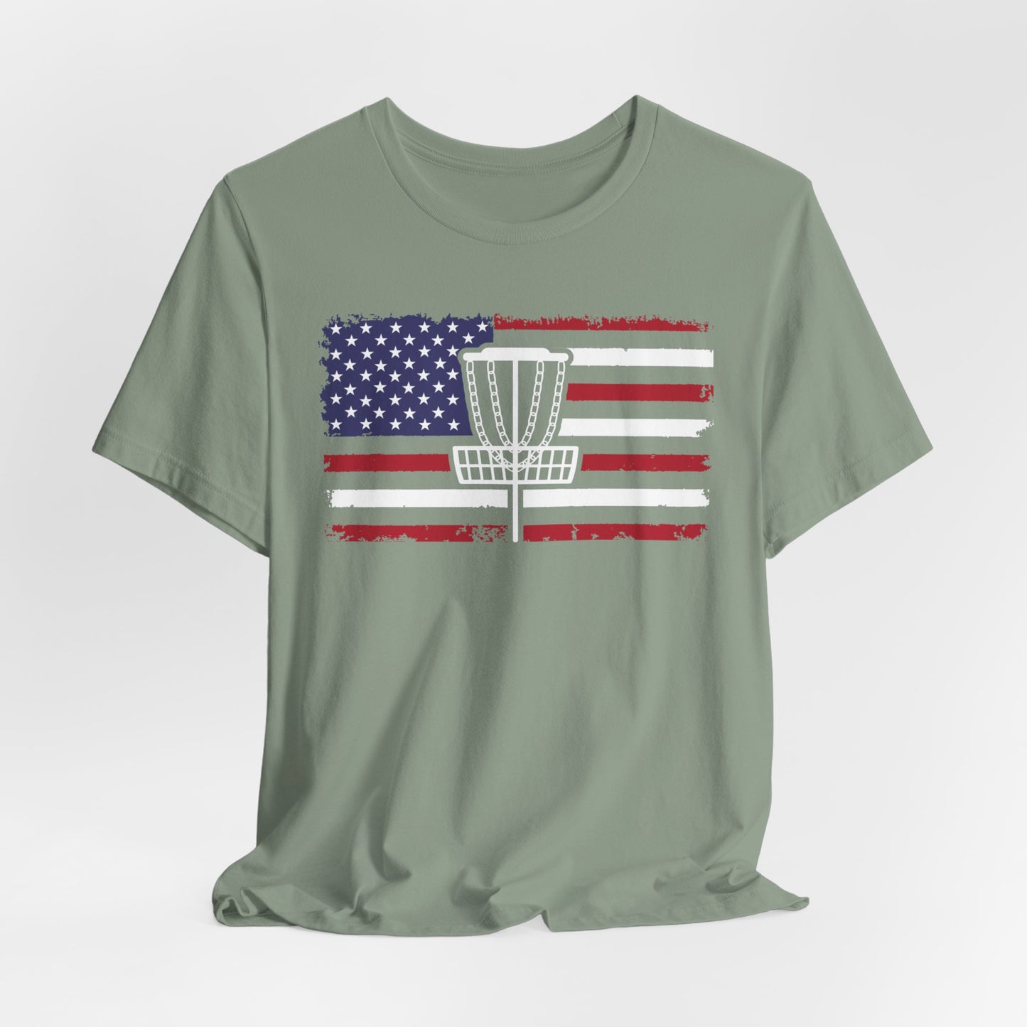 Patriotic Disc Golf Unisex T-Shirt, White Basket , Disc Golf Shirt