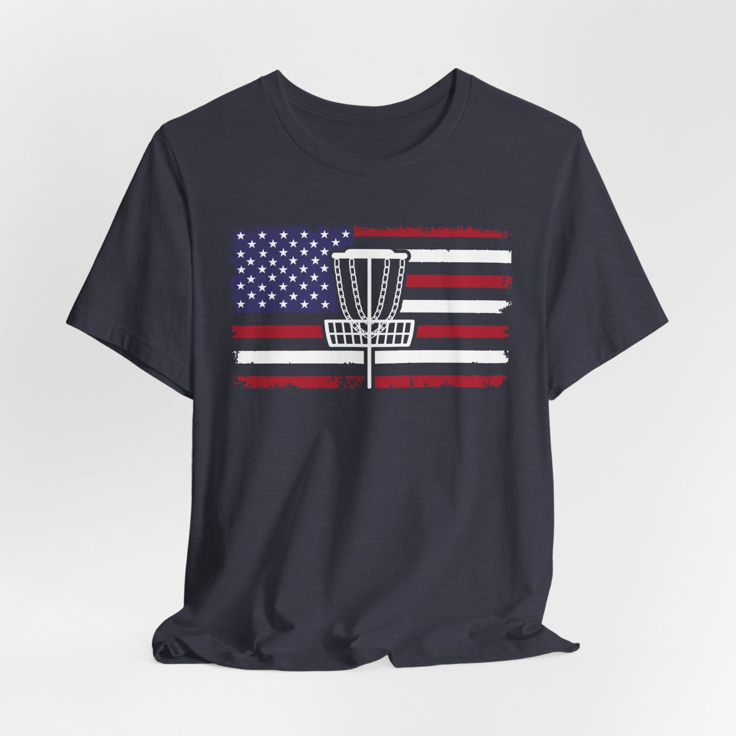 Patriotic Disc Golf Unisex T-Shirt, White Basket , Disc Golf Shirt