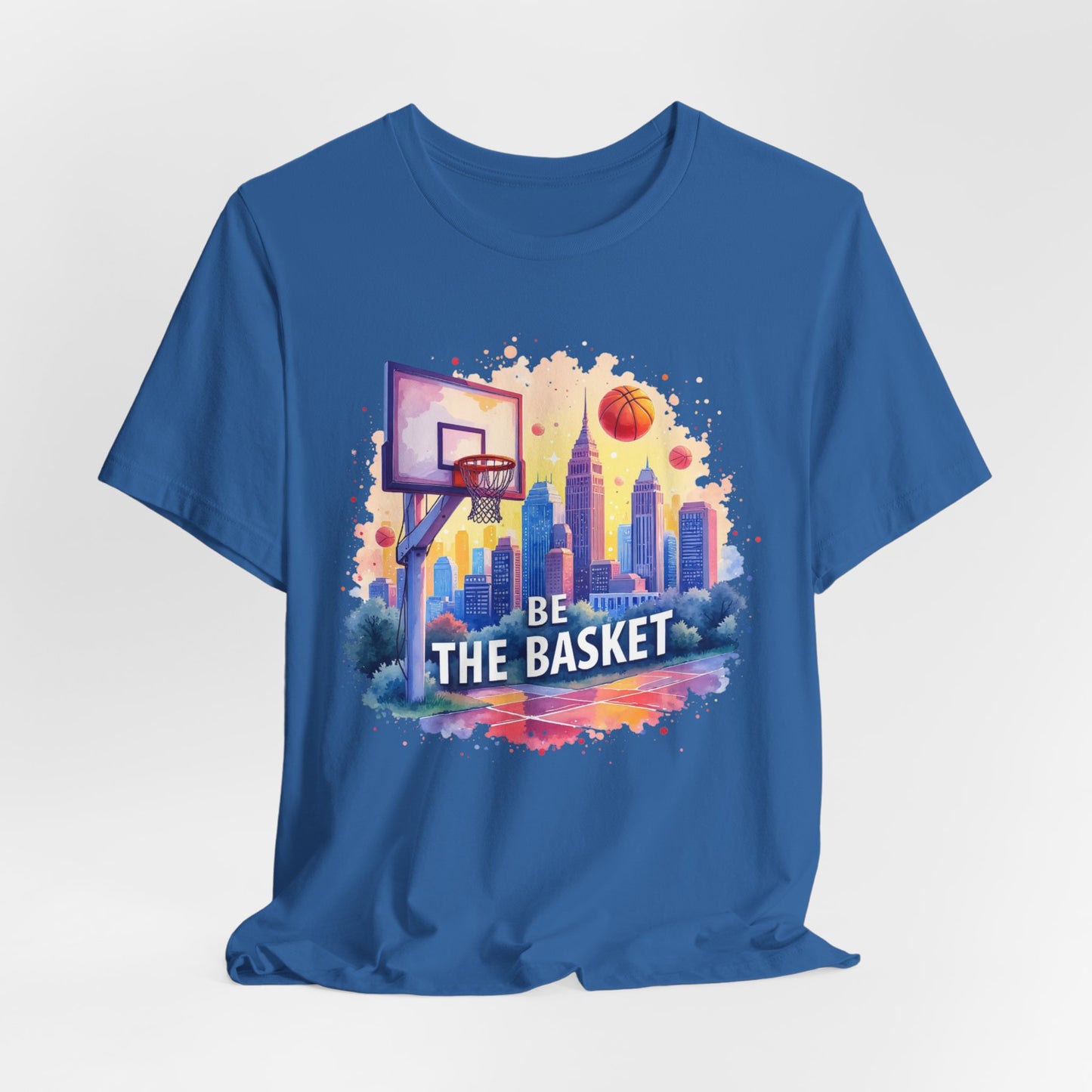 BE THE BASKET Basketball Goal Skyline Watercolor 1, Basketball Unisex T-Shirt