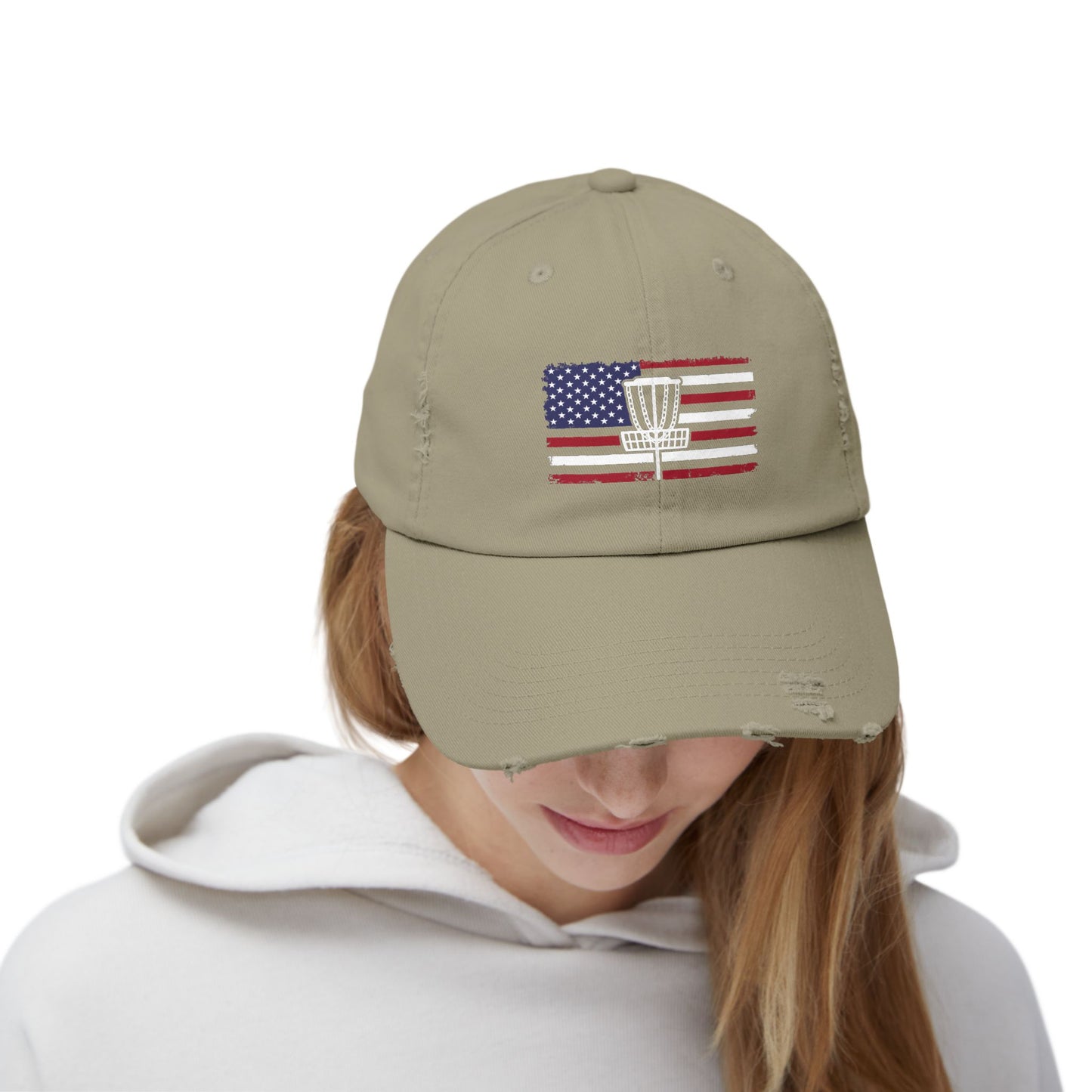 Patriotic Disc Golf Distressed Unisex Baseball Hat, Disc Golf Hat