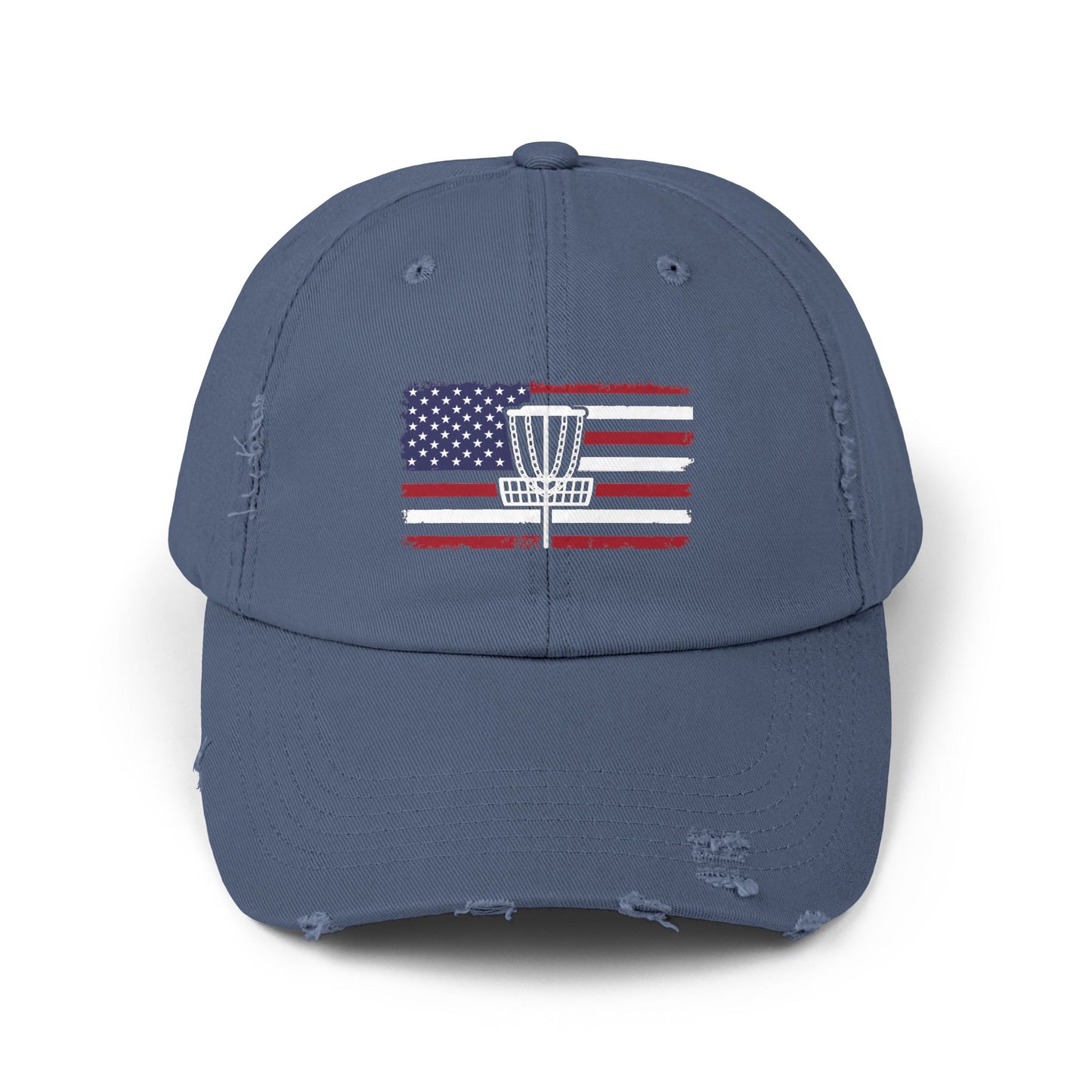 Patriotic Disc Golf Distressed Unisex Baseball Hat, Disc Golf Hat