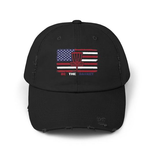 Patriotic Distressed Hat - BE THE BASKET Disc Golf, Unisex Baseball Hat,