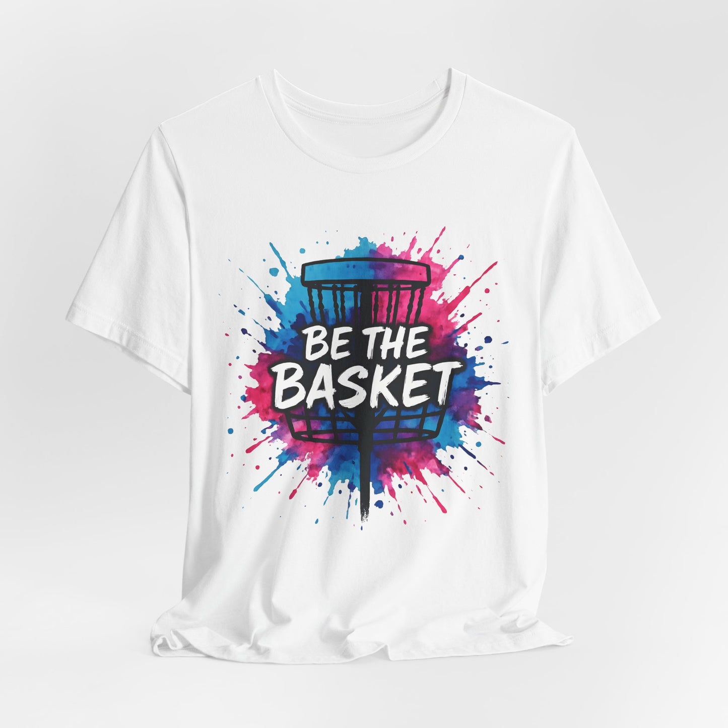 BE THE BASKET Disc Golf Basket Pink Blue Splatter, Disc Golf Unisex T-Shirt