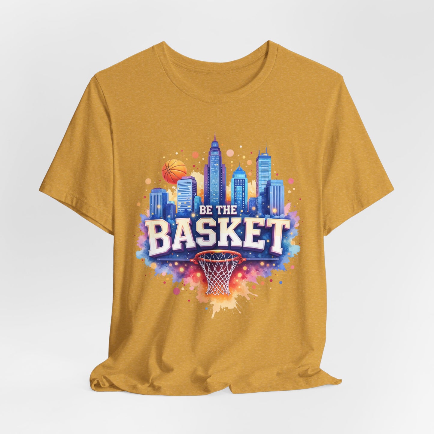 BE THE BASKET Basketball Goal Skyline Watercolor 2, Basketball Unisex T-Shirt