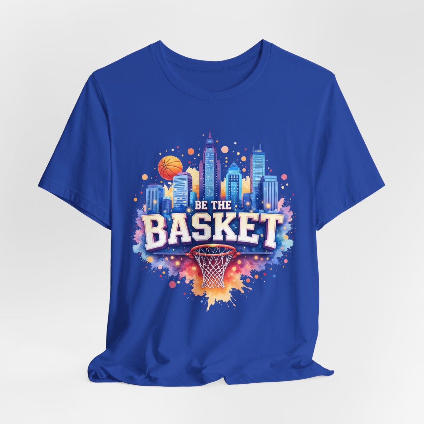 BE THE BASKET Basketball Goal Skyline Watercolor 2, Basketball Unisex T-Shirt