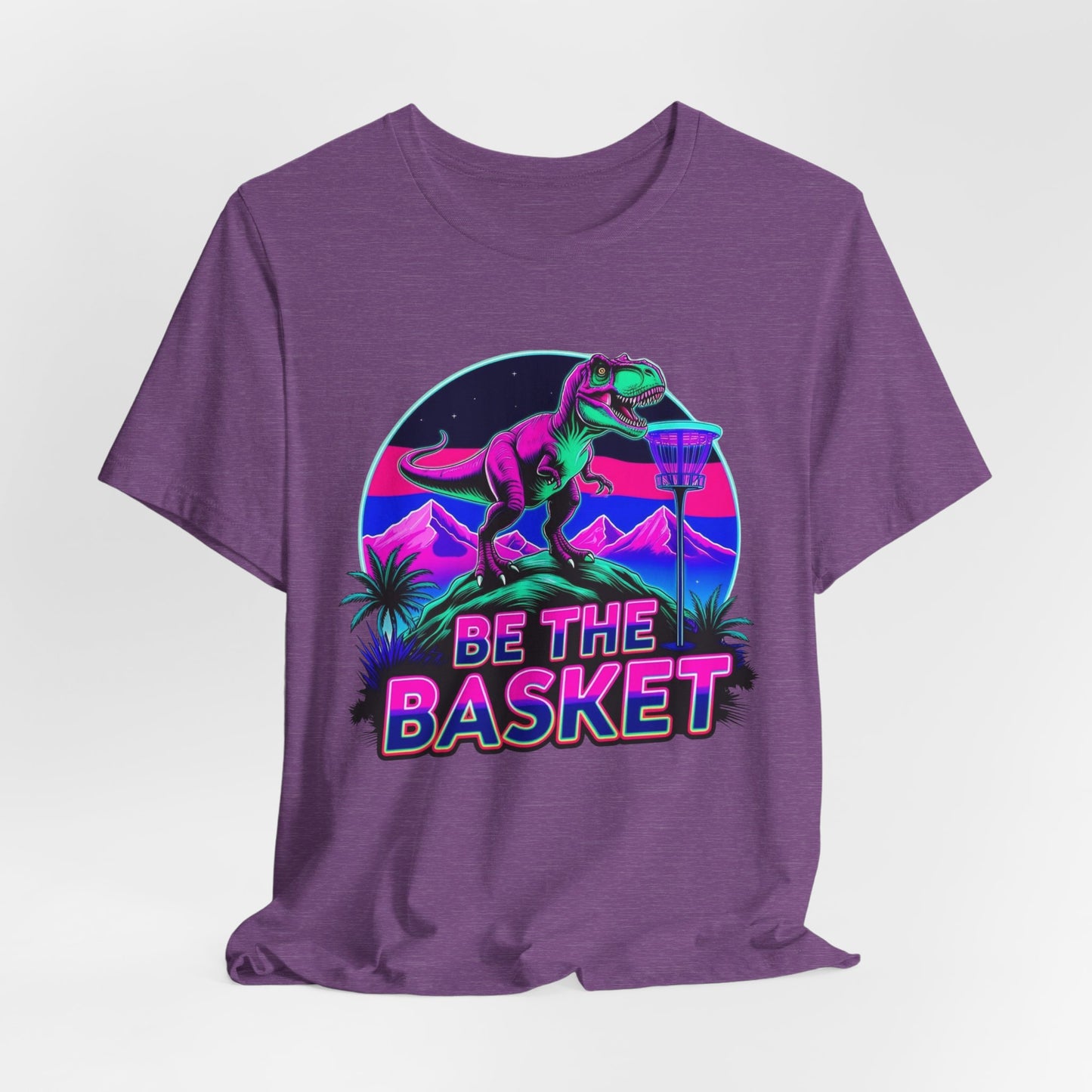 BE THE BASKET Neon T-REx Disc Golf Shirt, Unisex Disc Golf T-Shirt