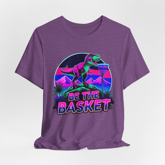 BE THE BASKET Neon T-REx Disc Golf Shirt, Unisex Disc Golf T-Shirt