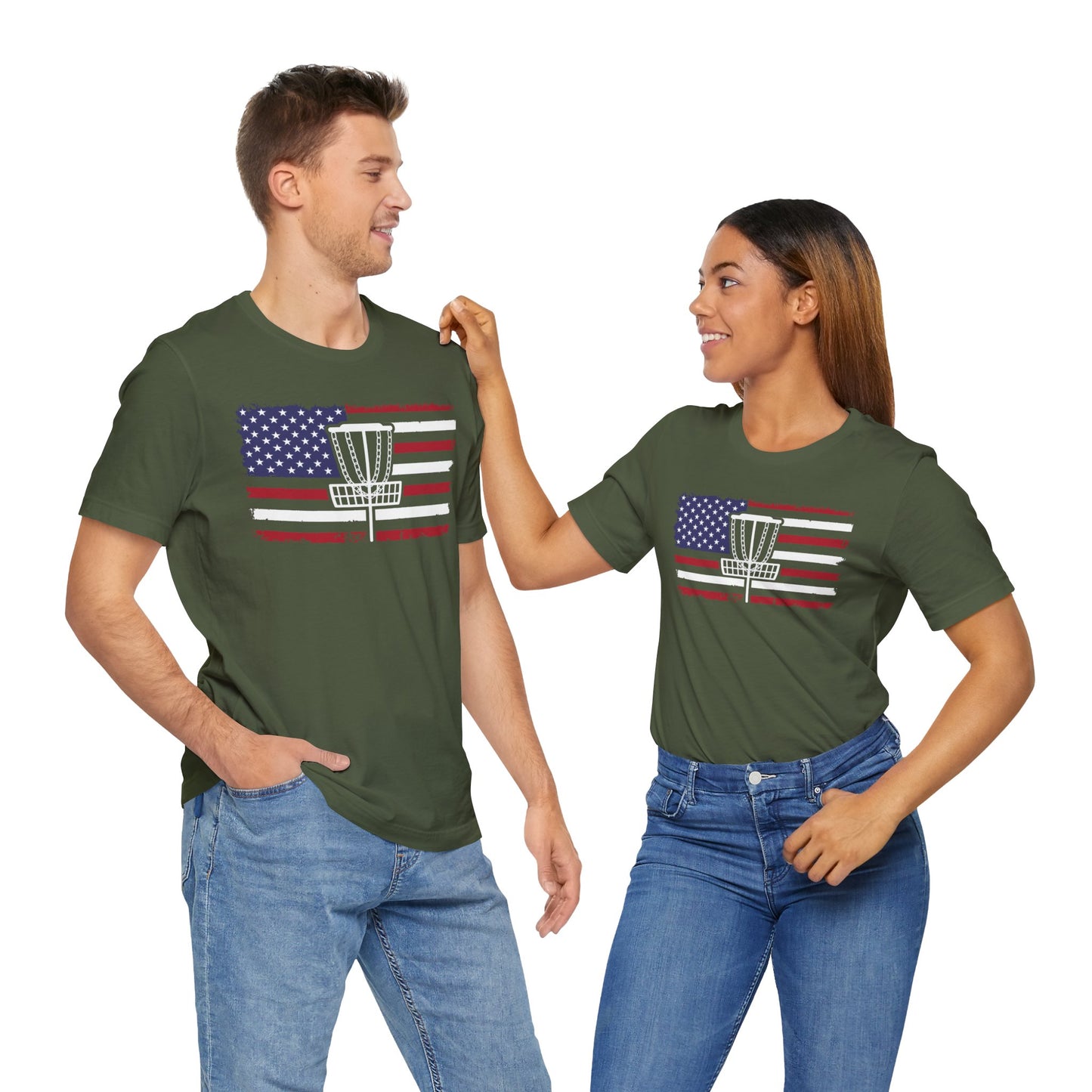 Patriotic Disc Golf Unisex T-Shirt, White Basket , Disc Golf Shirt