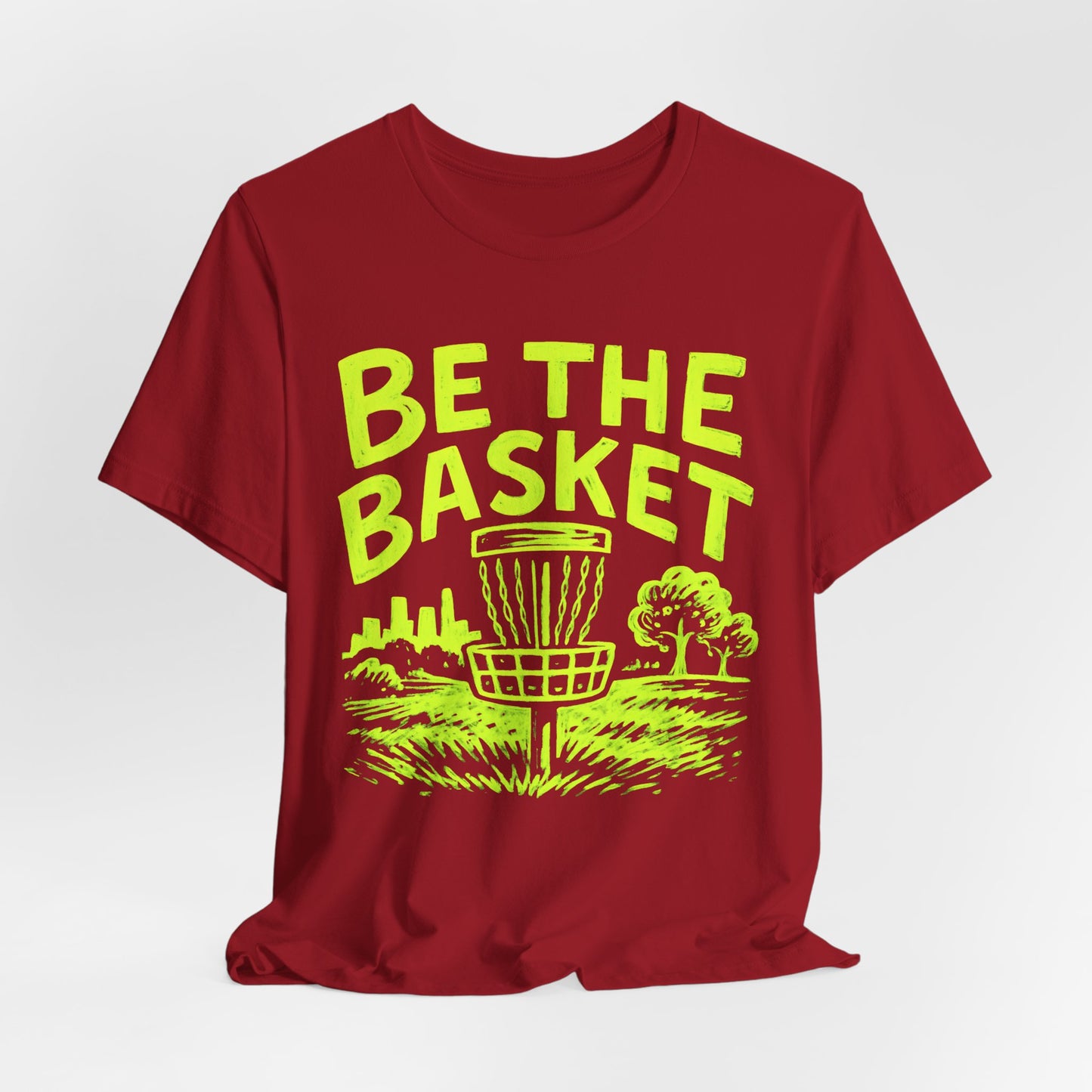 BE THE BASKET Disc Golf Basket Lime Green Distressed, Disc Golf Unisex T-Shirt