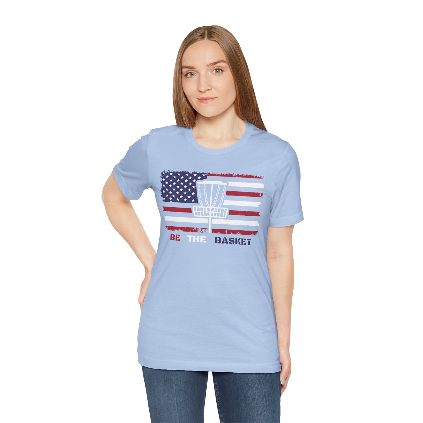 BE THE BASKET Patriotic Disc Golf Unisex T-Shirt, White Basket Design, Disc Golf Shirt