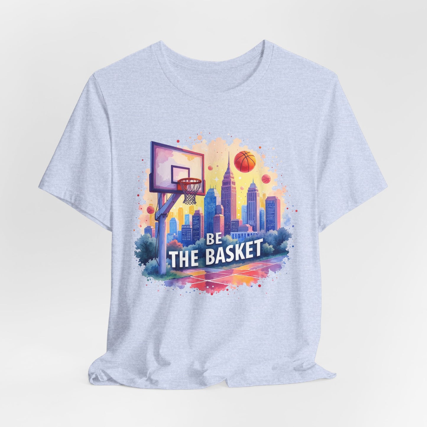BE THE BASKET Basketball Goal Skyline Watercolor 1, Basketball Unisex T-Shirt