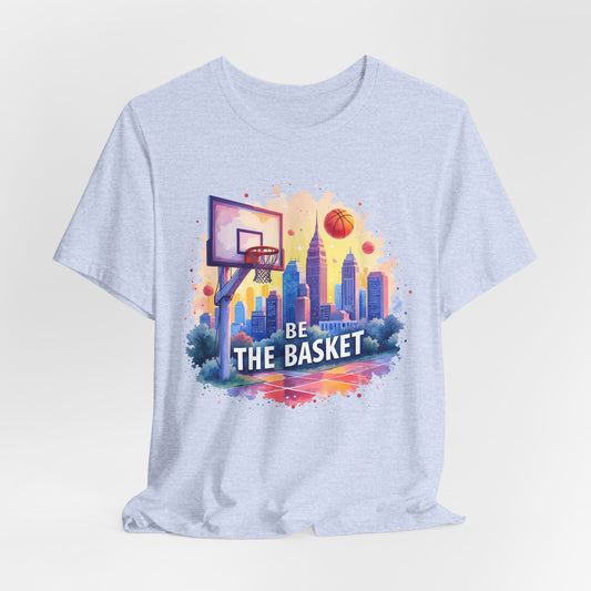 BE THE BASKET Basketball Goal Skyline Watercolor 1, Basketball Unisex T-Shirt