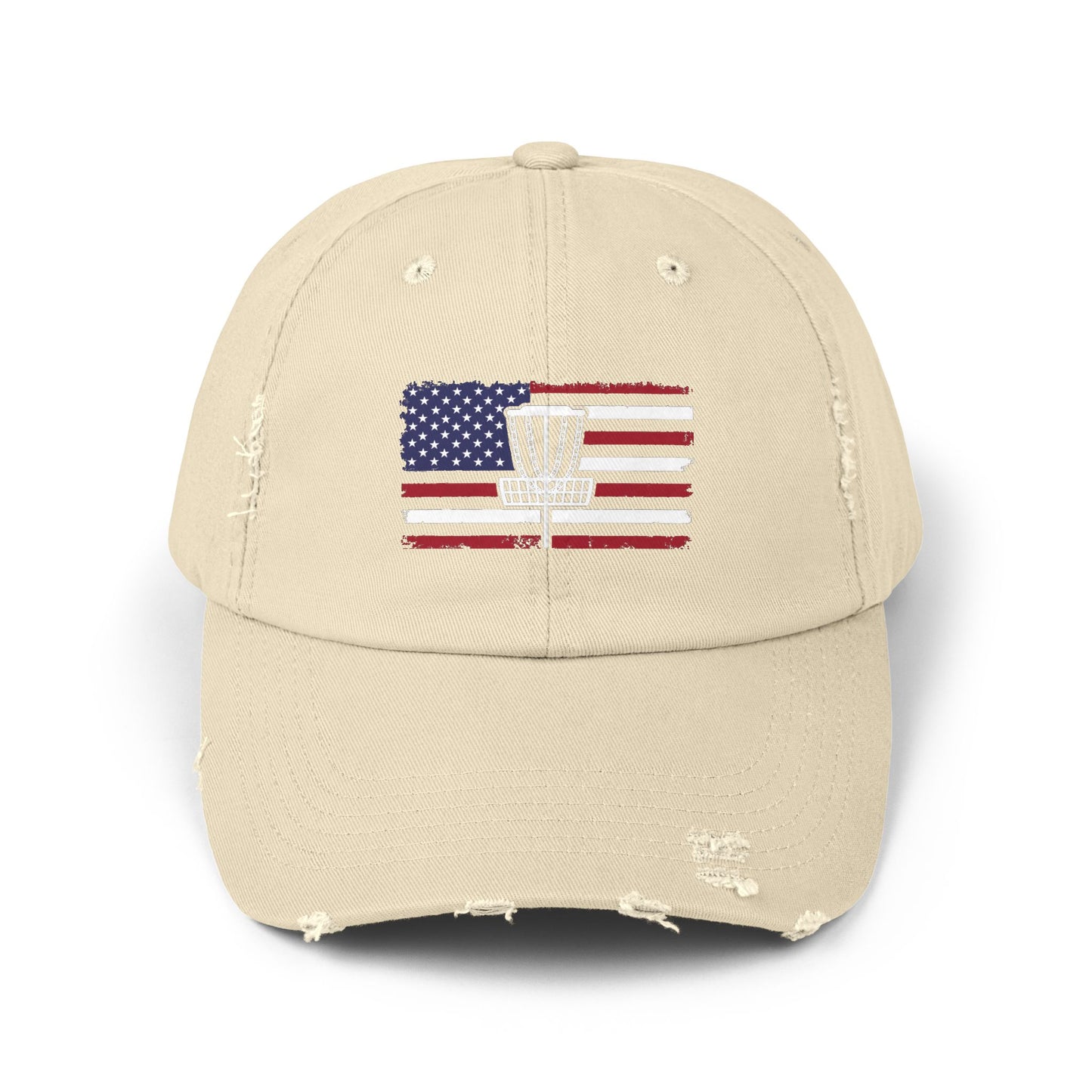 Patriotic Disc Golf Distressed Unisex Baseball Hat, Disc Golf Hat