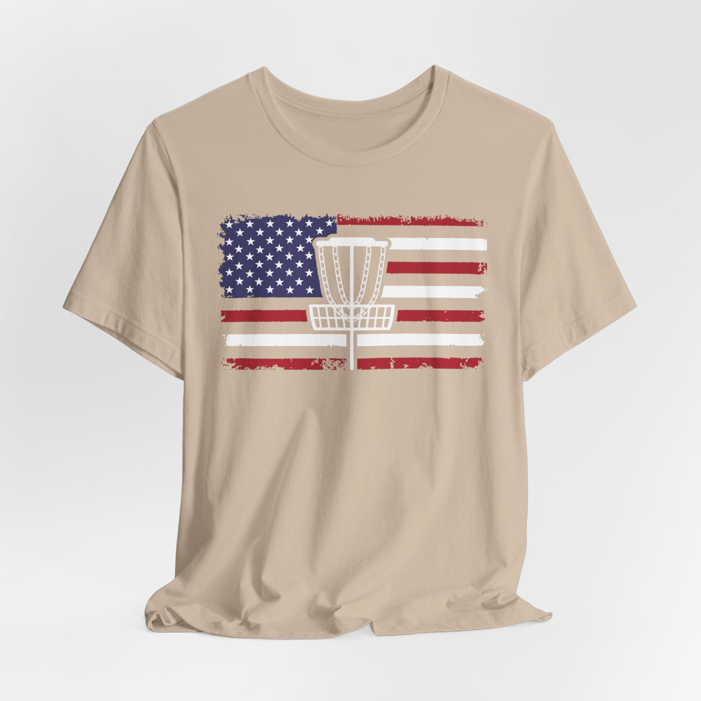 Patriotic Disc Golf Unisex T-Shirt, White Basket , Disc Golf Shirt