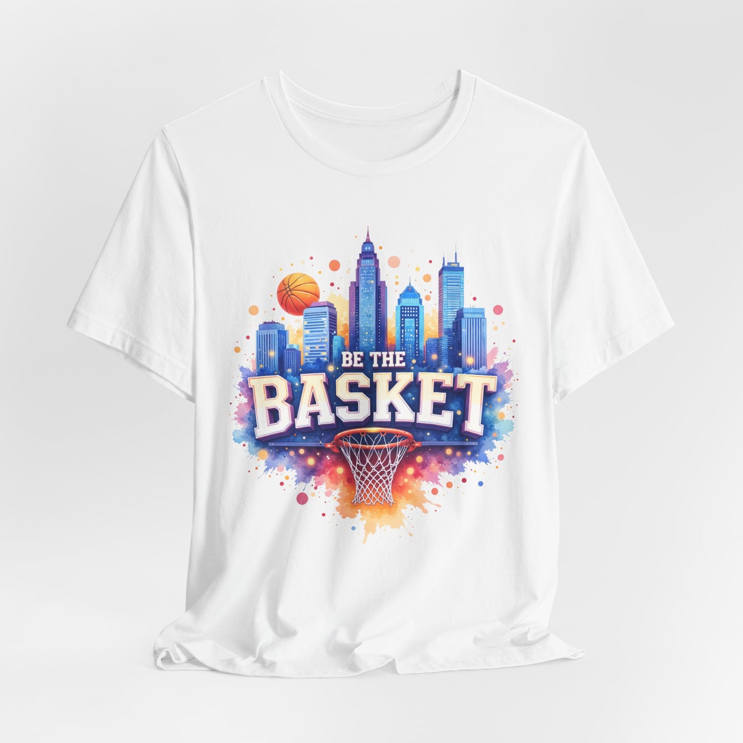 BE THE BASKET Basketball Goal Skyline Watercolor 2, Basketball Unisex T-Shirt