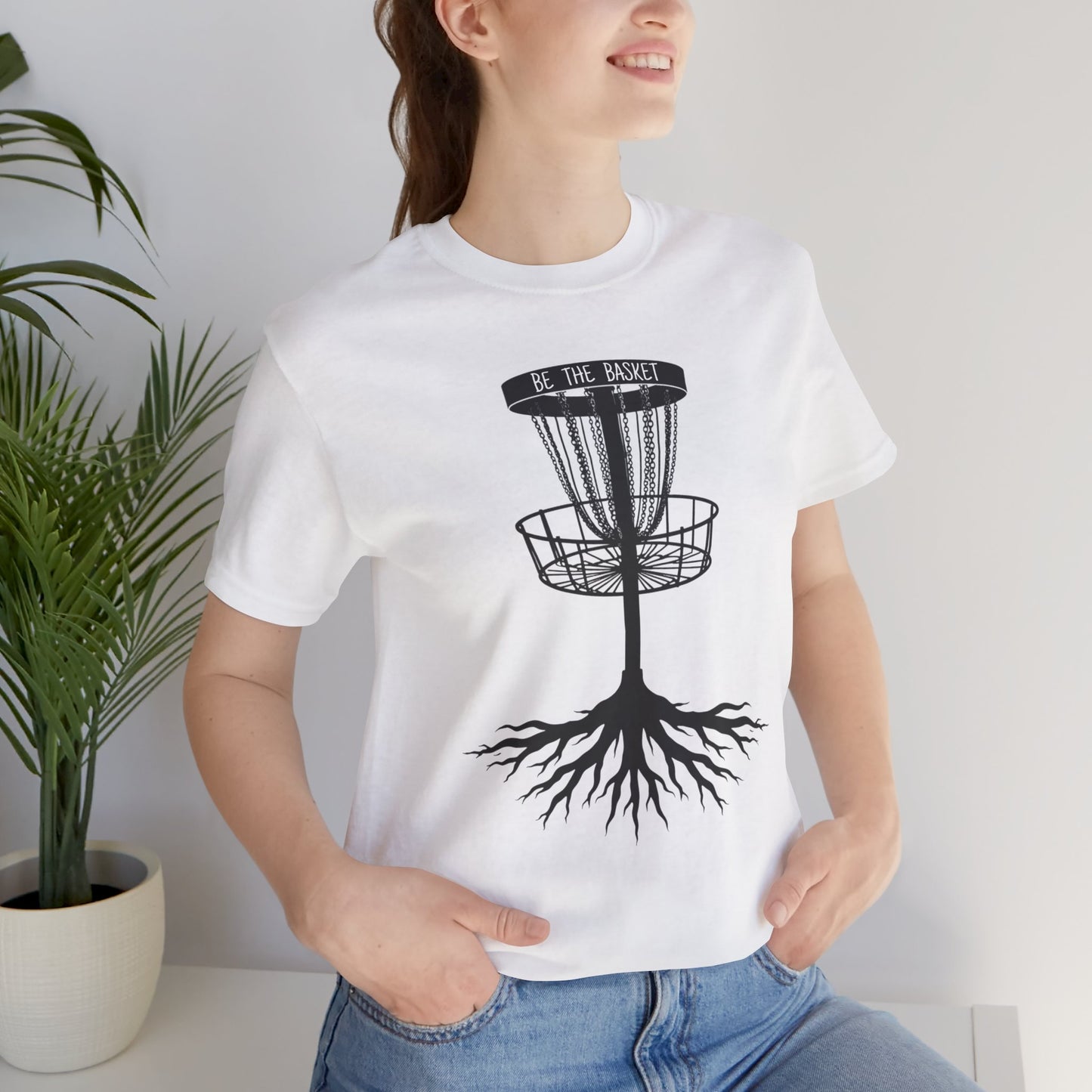 BE THE BASKET Disc Golf Tree Black and White, Unisex Softstyle T-shirt, Disc Golf Shirt