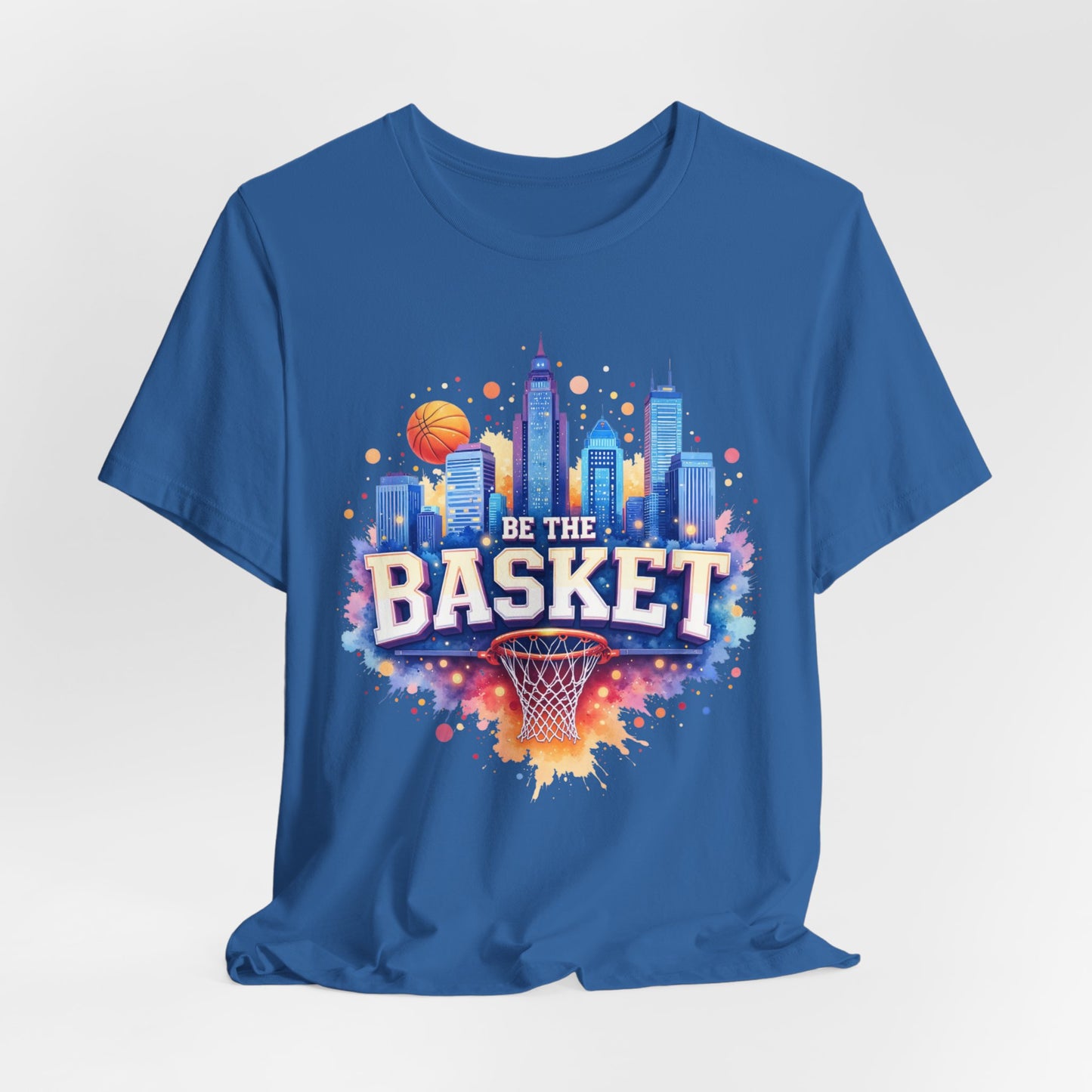 BE THE BASKET Basketball Goal Skyline Watercolor 2, Basketball Unisex T-Shirt