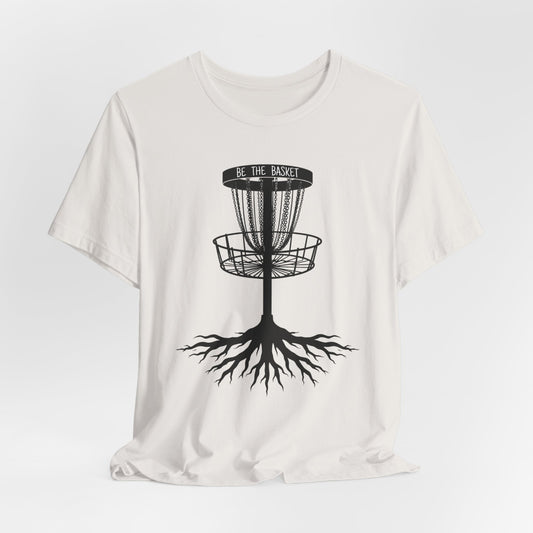 BE THE BASKET Disc Golf Tree Black and White, Unisex Softstyle T-shirt, Disc Golf Shirt
