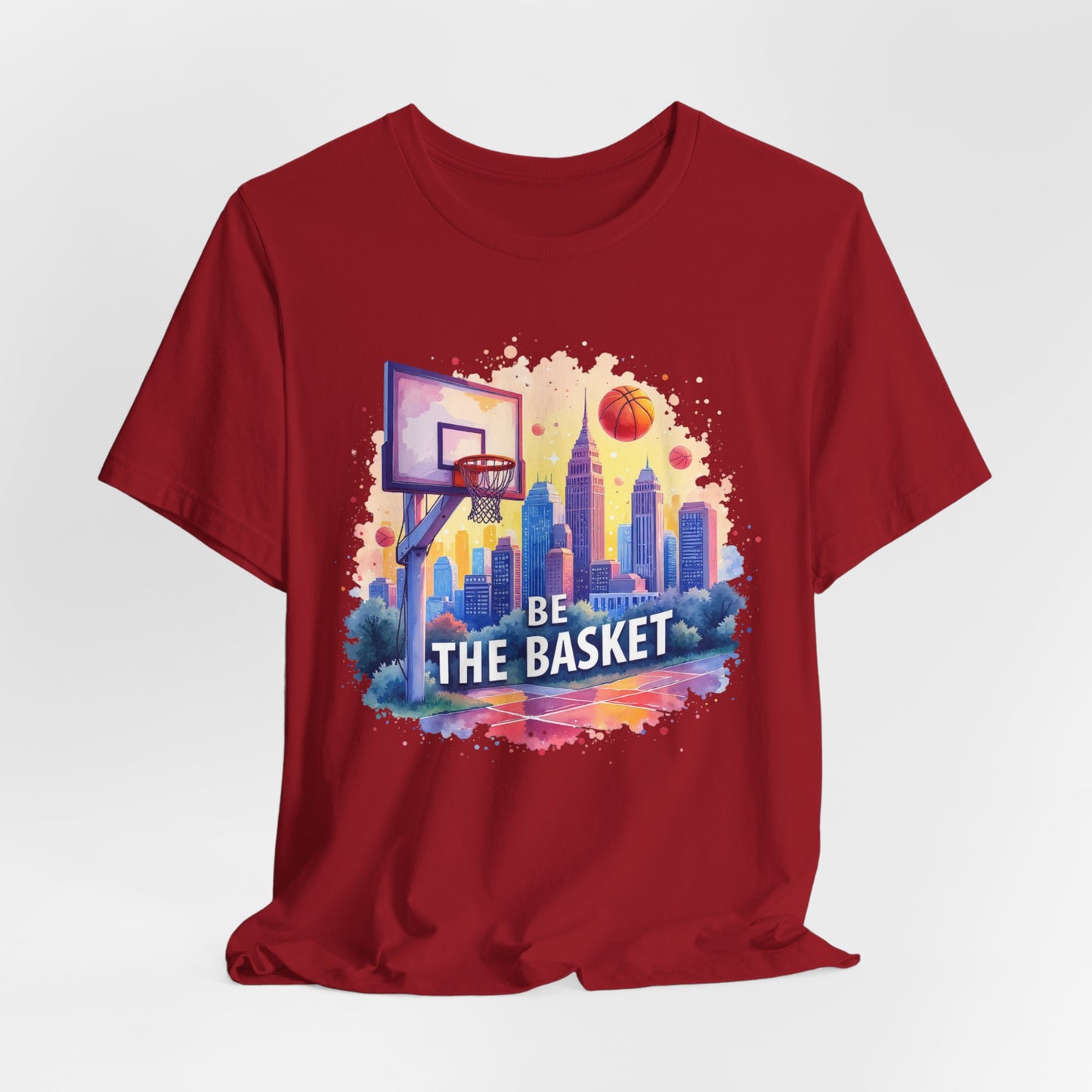 BE THE BASKET Basketball Goal Skyline Watercolor 1, Basketball Unisex T-Shirt