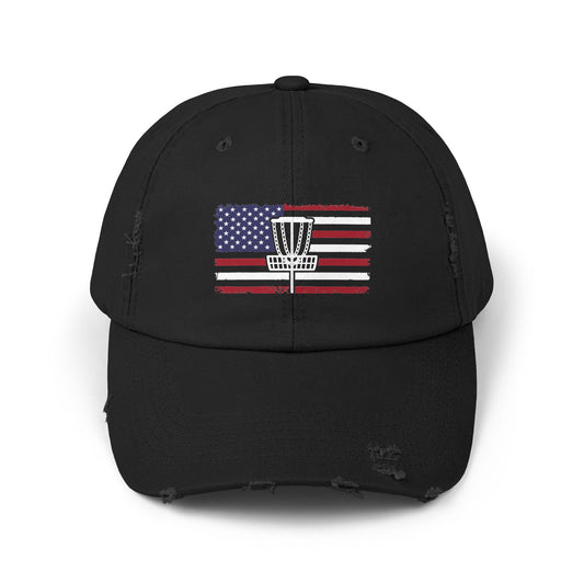 Patriotic Disc Golf Distressed Unisex Baseball Hat, Disc Golf Hat