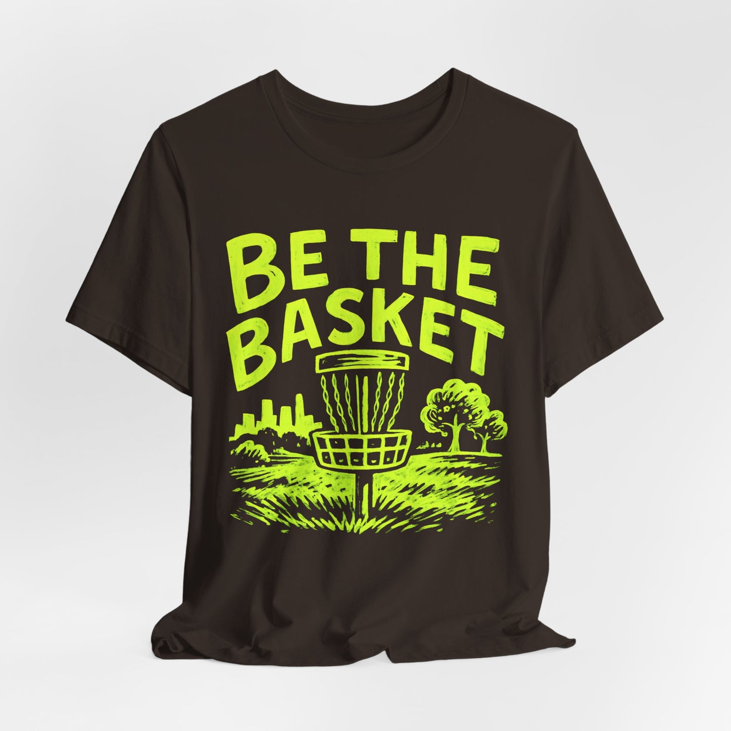 BE THE BASKET Disc Golf Basket Lime Green Distressed, Disc Golf Unisex T-Shirt