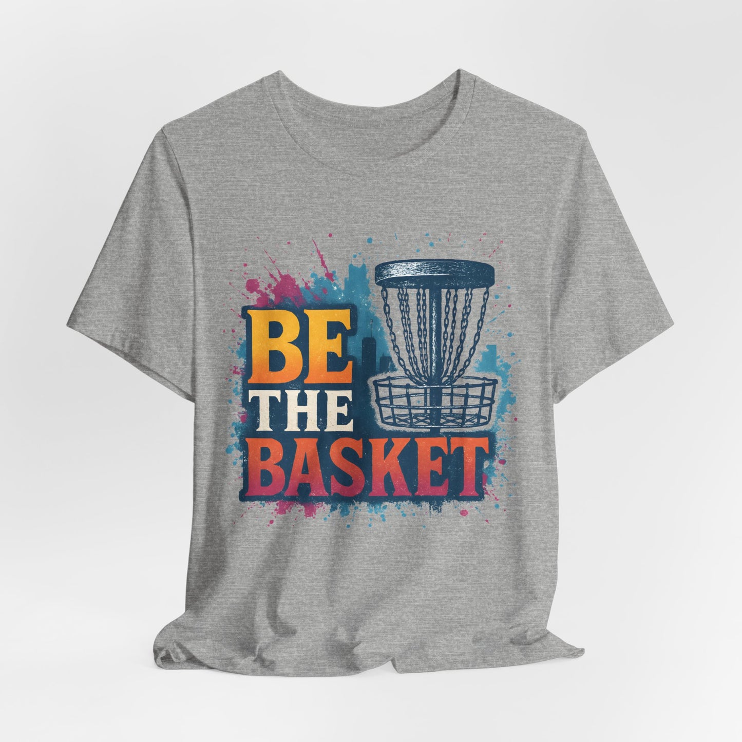 BE THE BASKET Disc Golf Basket Distressed Skyline 1, Disc Golf Unisex T-Shirt