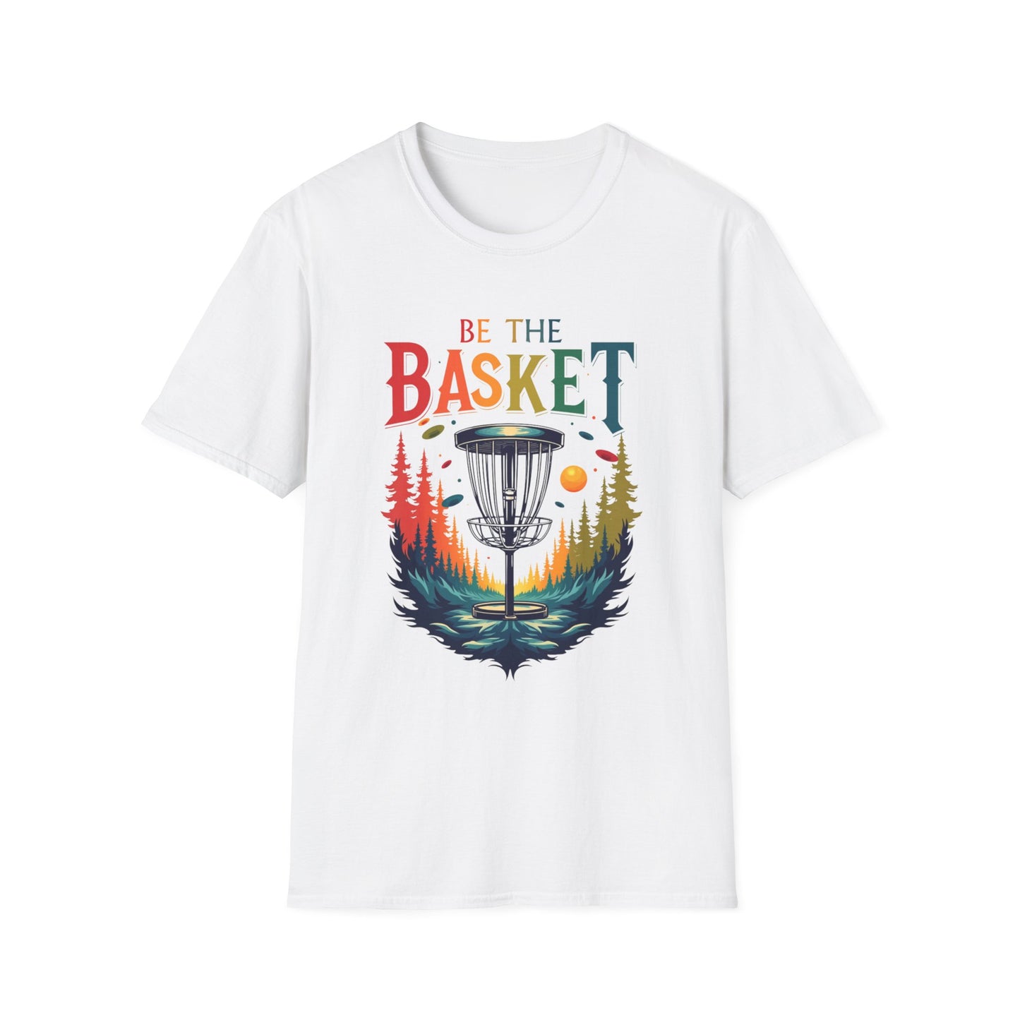 BE THE BASKET Colorful Trees Disc Golf  Unisex Softstyle T-Shirt - Perfect for Disc Golf Lovers
