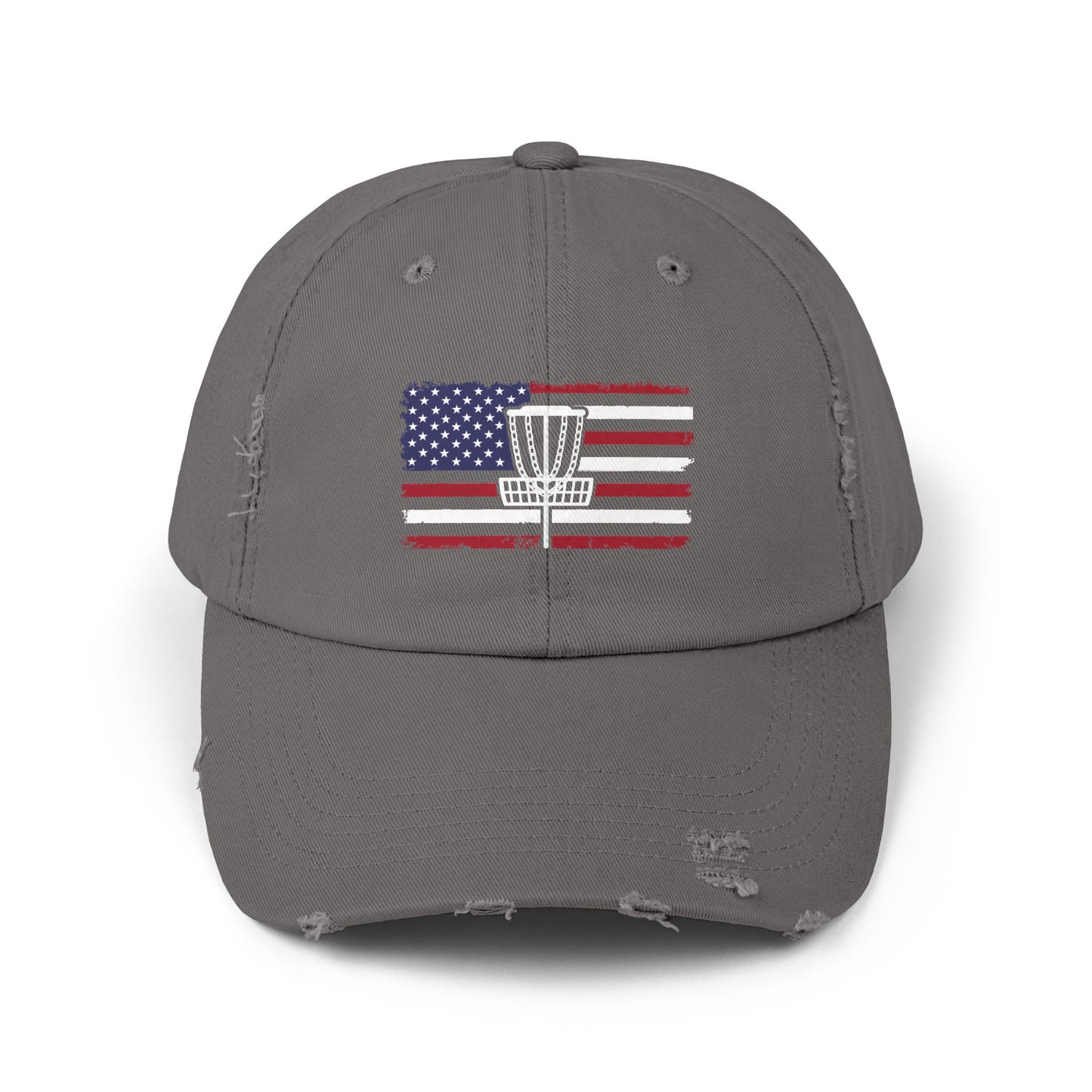 Patriotic Disc Golf Distressed Unisex Baseball Hat, Disc Golf Hat