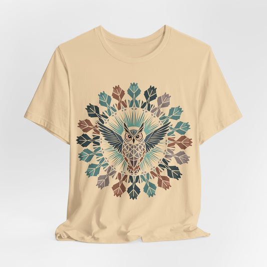 Geo Owl Mandala, Unisex Short Sleeve Tee - Nature Inspired Design
