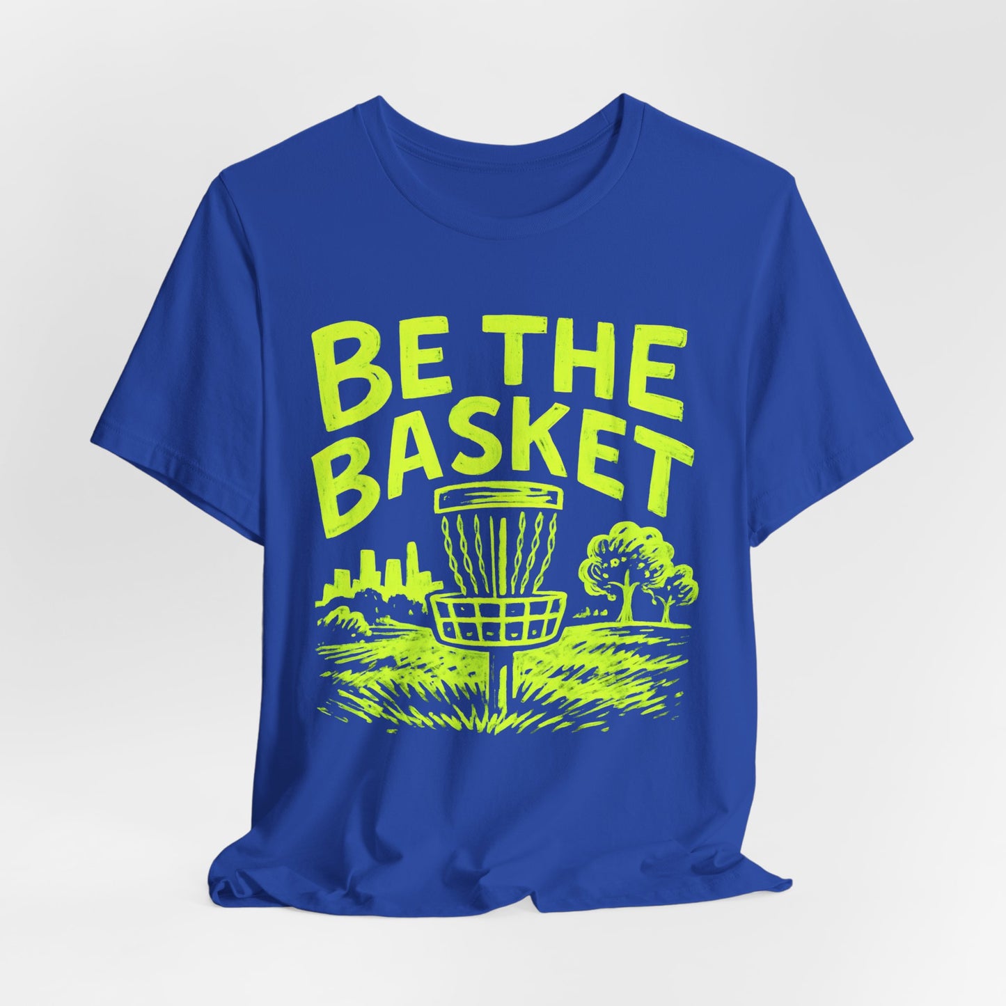 BE THE BASKET Disc Golf Basket Lime Green Distressed, Disc Golf Unisex T-Shirt