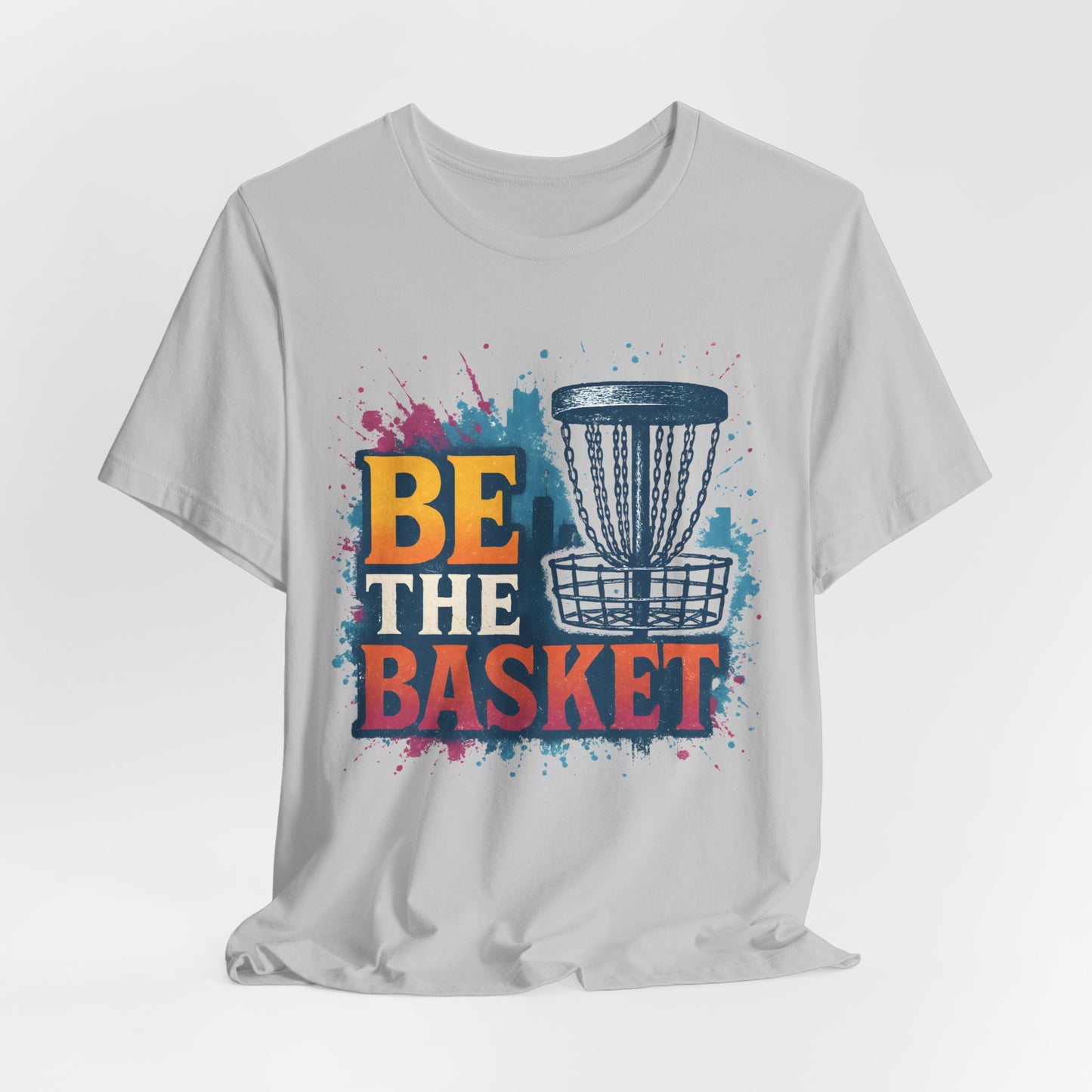 BE THE BASKET Disc Golf Basket Distressed Skyline 1, Disc Golf Unisex T-Shirt