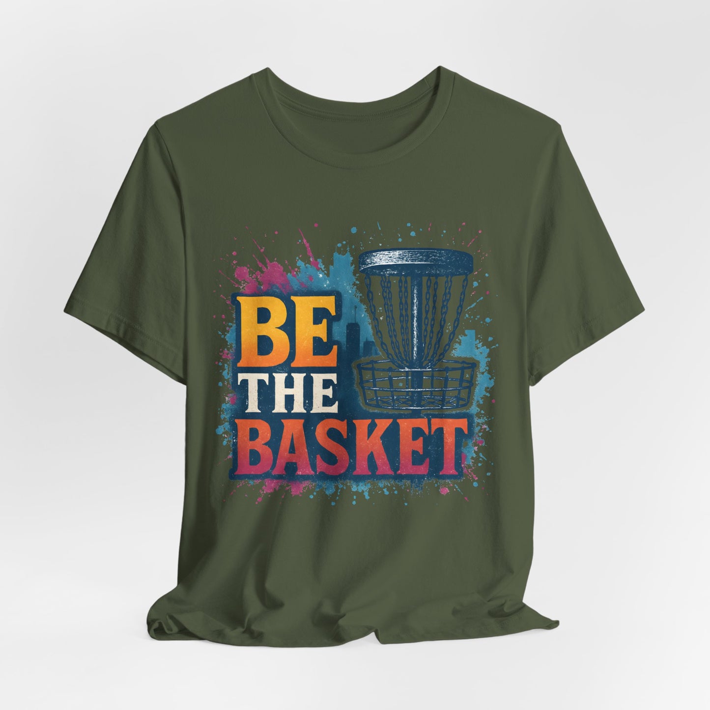 BE THE BASKET Disc Golf Basket Distressed Skyline 1, Disc Golf Unisex T-Shirt