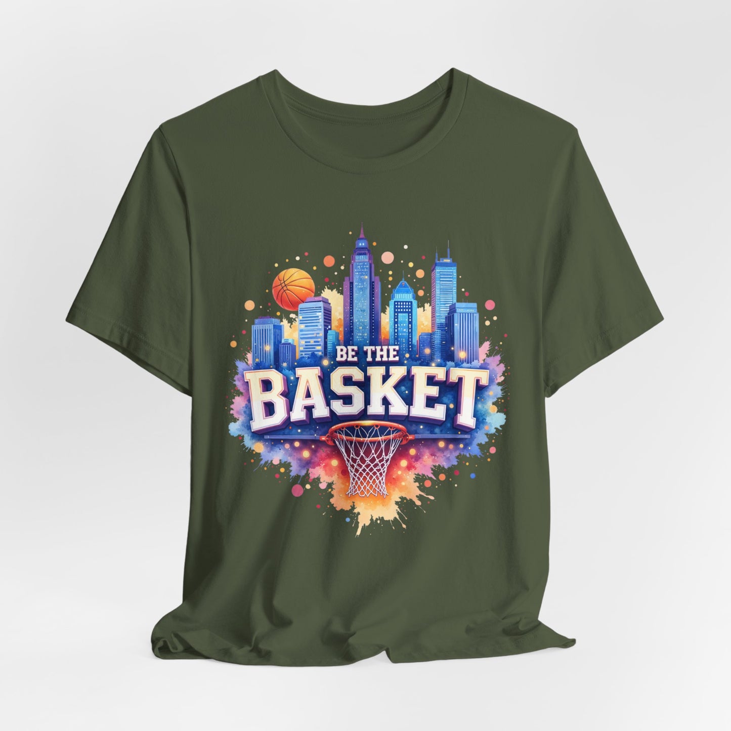 BE THE BASKET Basketball Goal Skyline Watercolor 2, Basketball Unisex T-Shirt