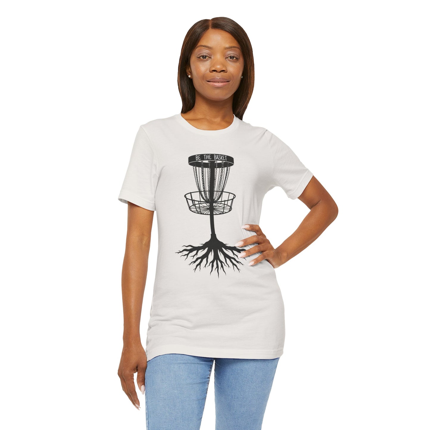 BE THE BASKET Disc Golf Tree Black and White, Unisex Softstyle T-shirt, Disc Golf Shirt