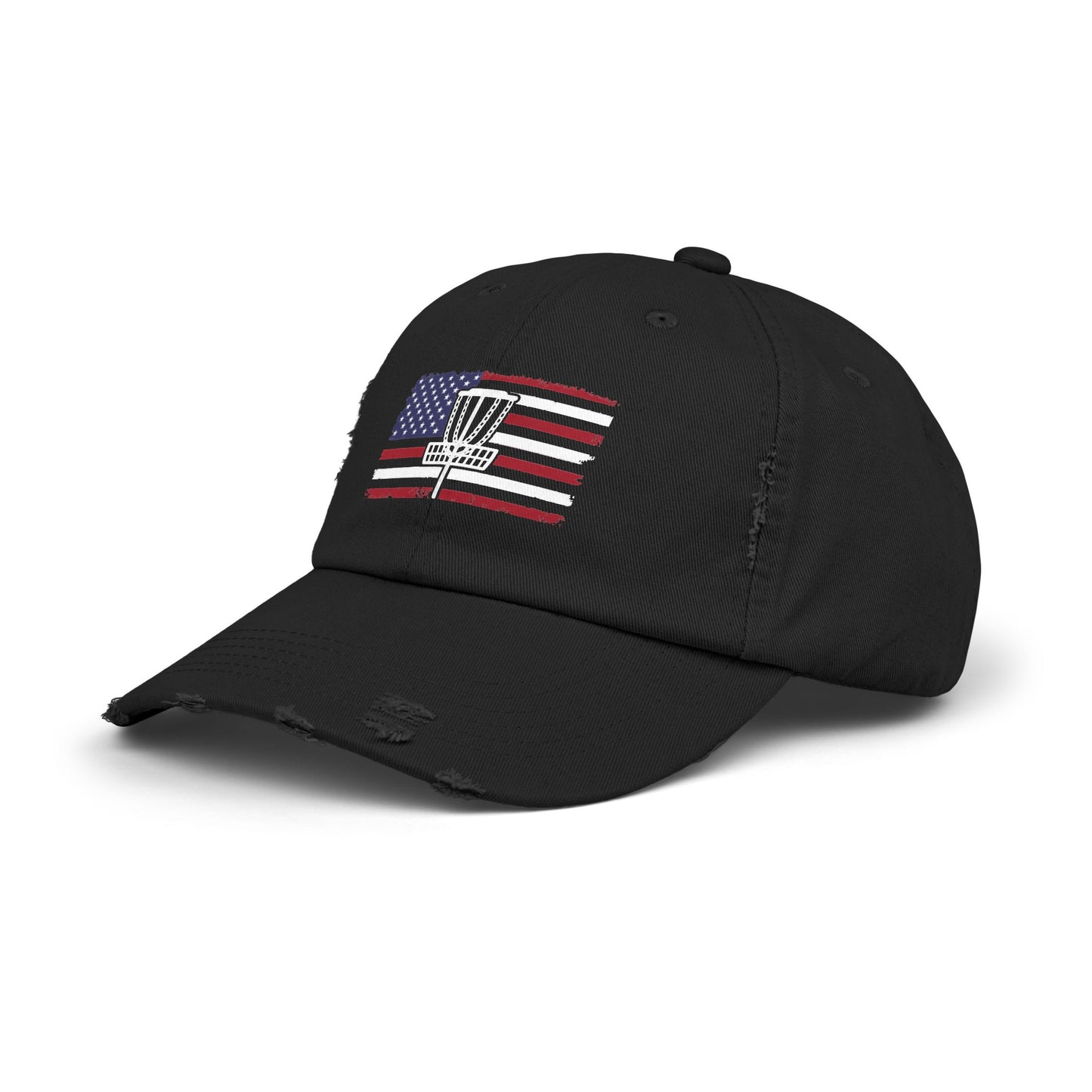 Patriotic Disc Golf Distressed Unisex Baseball Hat, Disc Golf Hat